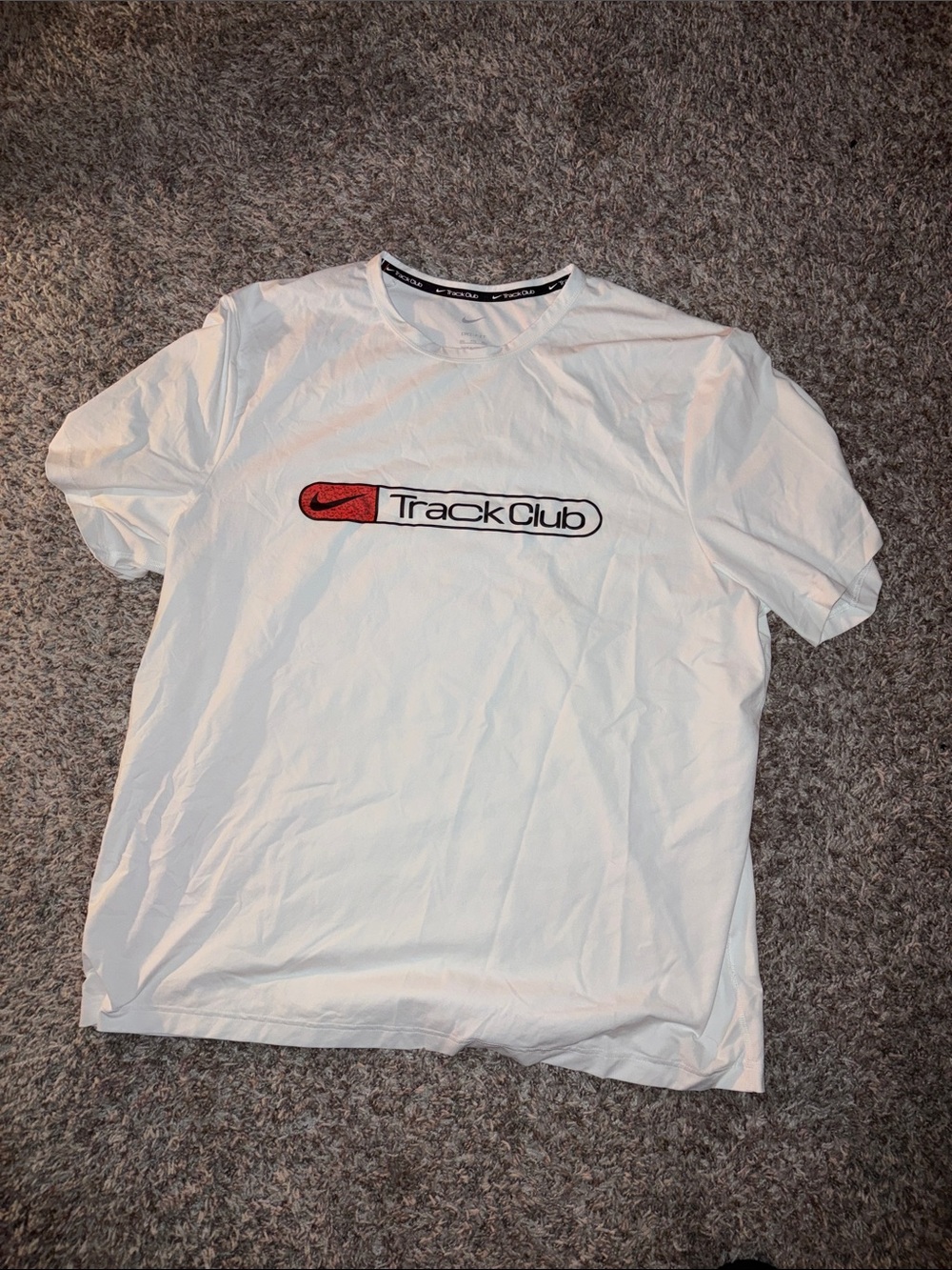 Nike White Track Club Graphic Tee with Red Logo